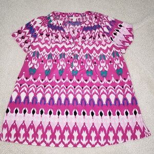 DANA BUCHMAN Short Sleeve Silky Print Pullover Top | Women Large